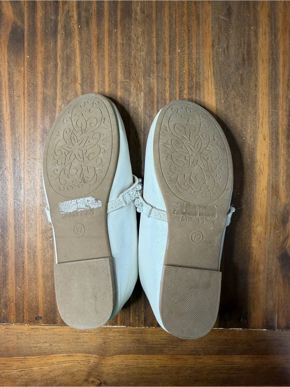 Pearl-Embellished White Mary Jane Flats